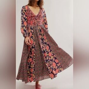 NEW Free People Floral Maxi Dress - Pink and Blue